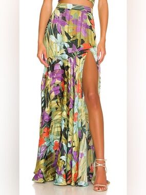 Bronx & Banco Tropics  Maxi Skirt with High Thigh Slit and Matching Belt Size XS
